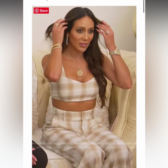 Cara Santana Tan Plaid Crop Top Bralette and Pants Set as seen on Melissa Gorga - Picture 3 of 3